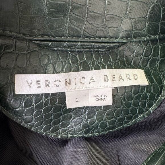 Veronica Beard Hendrix Croc Embossed Faux Leather Jacket Evergreen Green Size 2 - Picture 10 of 13